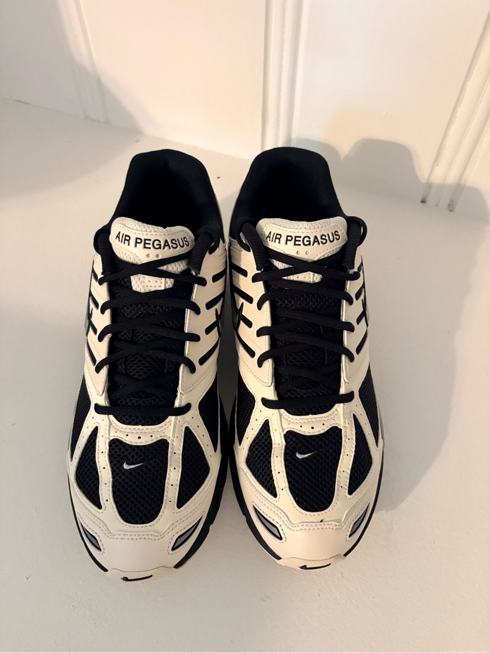 Nike Air Pegasus Black and Cream Mesh Lace-Up Sneakers